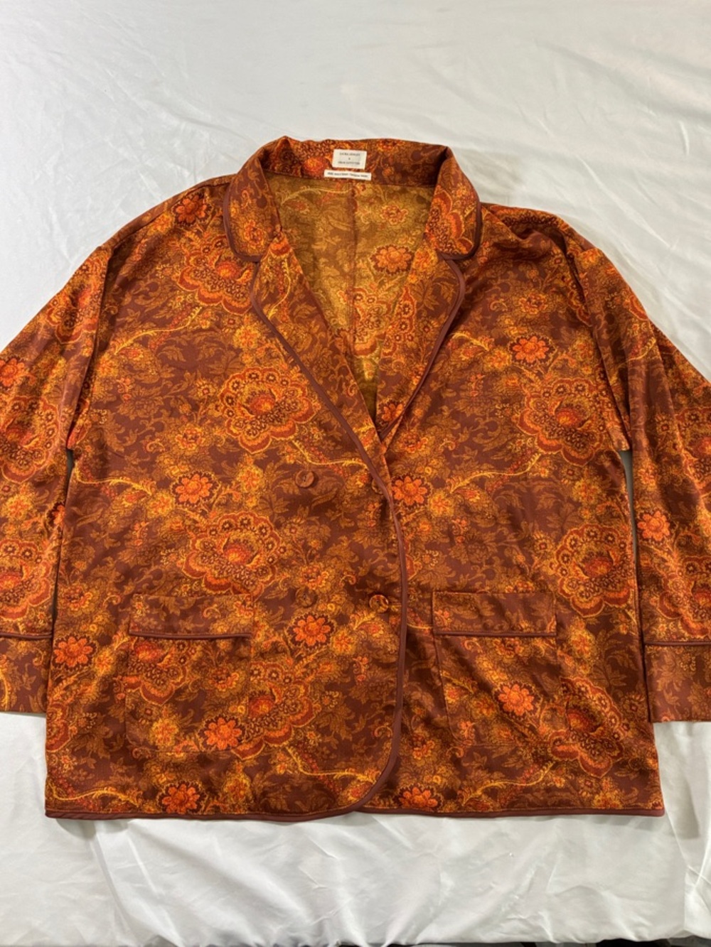 Laura Ashley X Urban Outfitters Rust Orange Paisley lounge Satin Jacket small